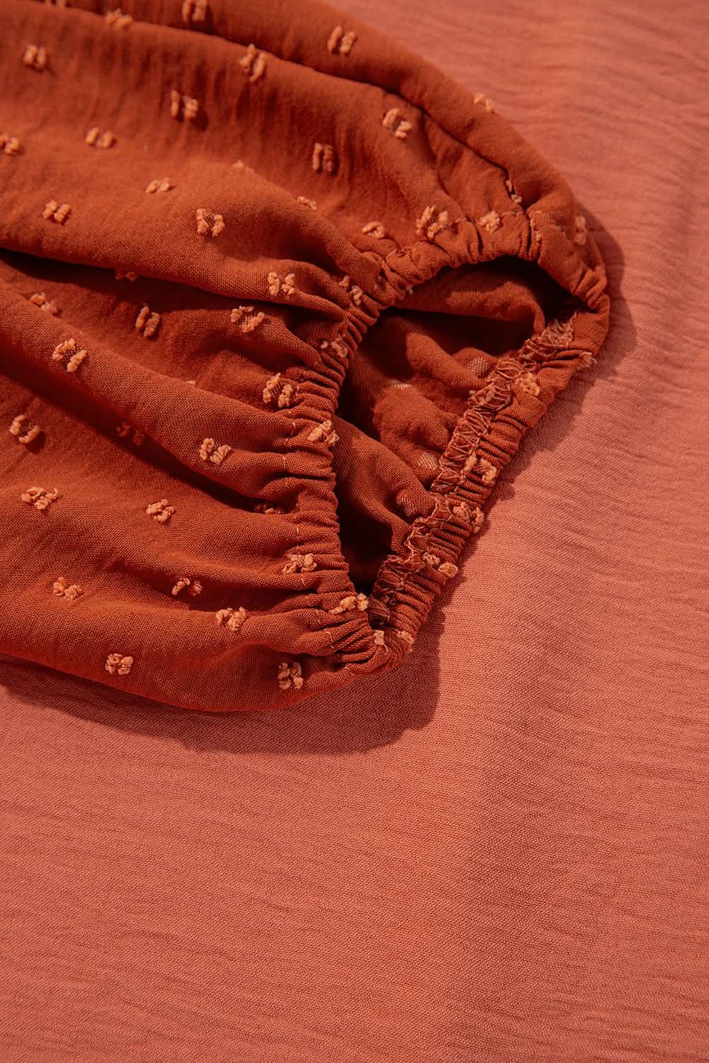 Russet Orange Swiss Dot Balloon Sleeve Loose Blouse - Love Salve